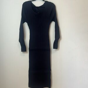 NWT 525 America Womens Navy Blue Ribbed Fitted Long Sleeve Maxi Dress Size Large